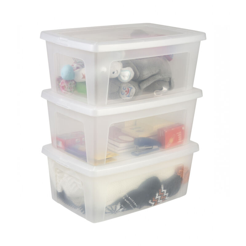 foto del prodotto iris ohyama scatole portaoggetti, 11l, set di 3, trasparente, chiusura facile, impilabile, plastica trasparente, per armadio, scaffali, scuola,