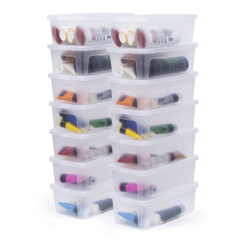 foto del prodotto iris ohyama scatole portaoggetti, 5l, set di 14, trasparente, chiusura facile, impilabile, plastica trasparente, per armadio, scaffali, scuola,