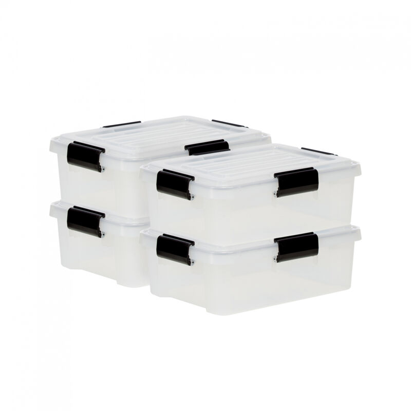 foto del prodotto iris ohyama scatole portaoggetti ermetiche in plastica, 10l, set di 4, trasparente, coperchio impermeabile, con chiusura, impilabile, per esterni,