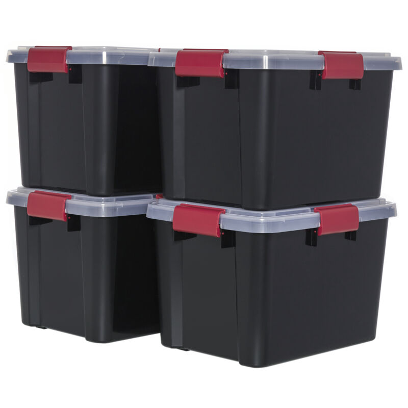 foto del prodotto iris ohyama scatole portaoggetti ermetiche in plastica, 20l, set di 4, nero, coperchio impermeabile, con chiusura, impilabile, per esterni, garage,