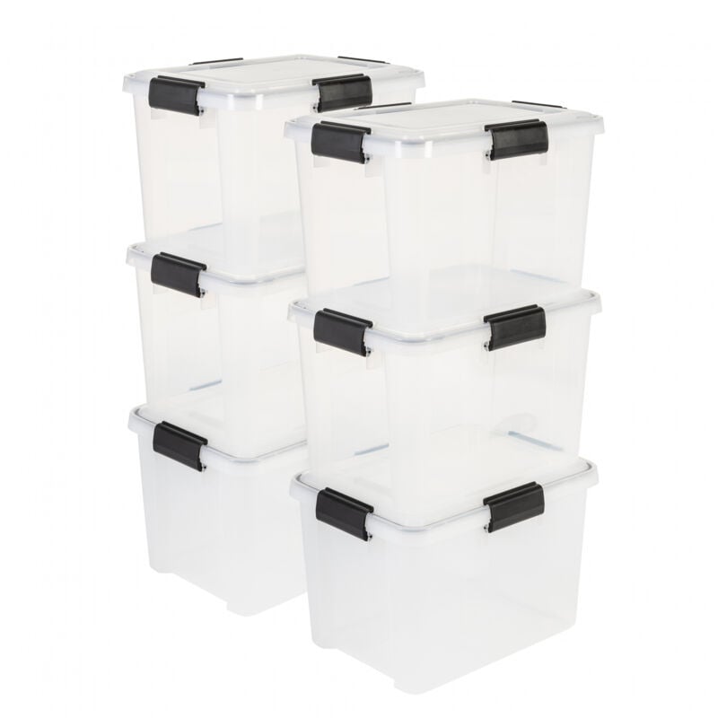 foto del prodotto iris ohyama scatole portaoggetti ermetiche in plastica, 20l, set di 6, trasparente, coperchio impermeabile, con chiusura, impilabile, per esterni,