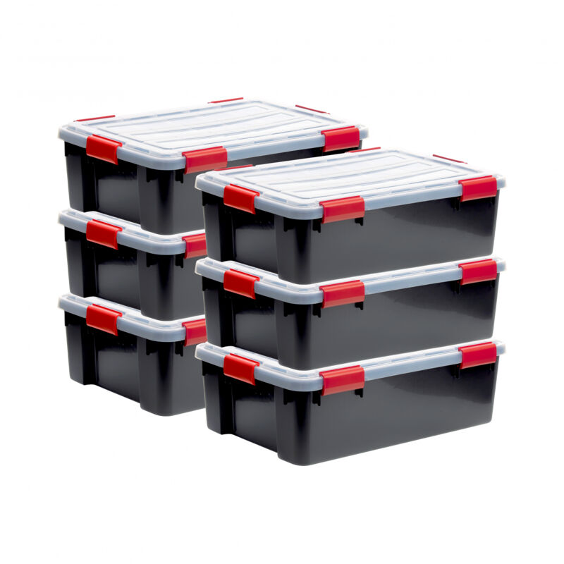 foto del prodotto iris ohyama scatole portaoggetti ermetiche in plastica, 30l, set di 6, nero, coperchio impermeabile, con chiusura, impilabile, per esterni, garage,