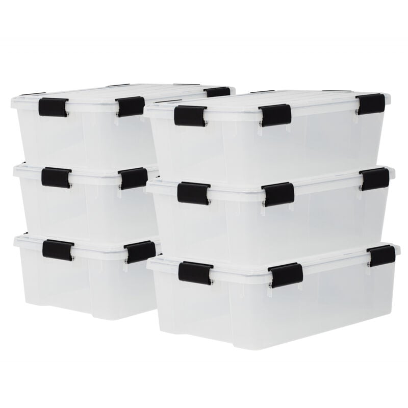 foto del prodotto iris ohyama scatole portaoggetti ermetiche in plastica, 30l, set di 6, trasparente, coperchio impermeabile, con chiusura, impilabile, per esterni,