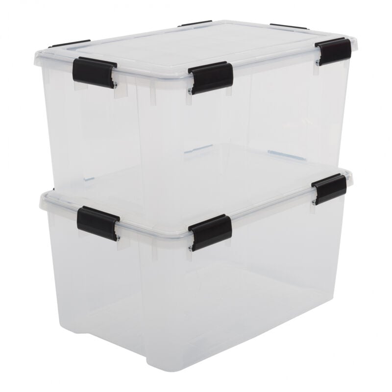 foto del prodotto iris ohyama scatole portaoggetti ermetiche in plastica, 50l, set di 2, trasparente, coperchio impermeabile, con chiusura, impilabile, per esterni,