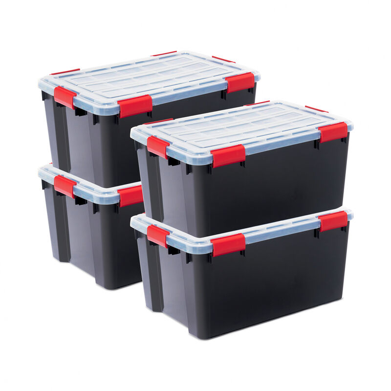 foto del prodotto iris ohyama scatole portaoggetti ermetiche in plastica, 50l, set di 4, nero, coperchio impermeabile, con chiusura, impilabile, per esterni, garage,