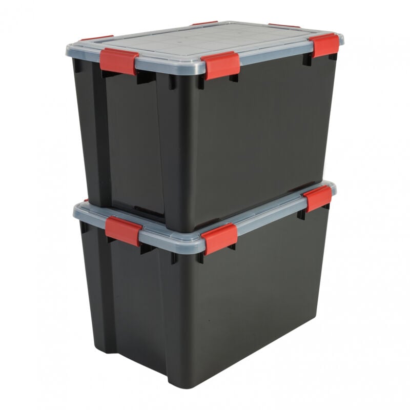 foto del prodotto iris ohyama scatole portaoggetti ermetiche in plastica, 70l, set di 2, nero, coperchio impermeabile, con chiusura, impilabile, per esterni, garage,