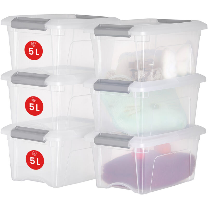 immagine 0 del prodotto iris ohyama scatole portaoggetti in plastica con coperchio, 5l, lotto di 6, argento, clip di bloccaggio, empilabile, maniglia, per camera, armadio,