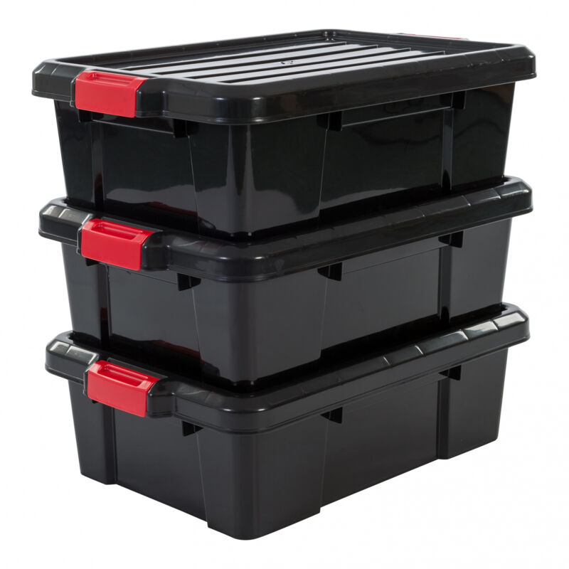foto del prodotto iris ohyama set di 3 scatole fai da te, 25 l, con chiusura a scatto, impilabile, garage power box sk 230 nero