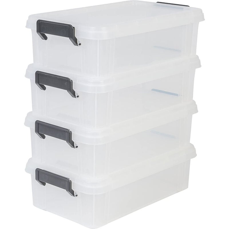 foto del prodotto iris ohyama set di 4 scatole di immagazzinaggio, 4 l, con maniglie a scatto, impilabile, garage multi box mbx 4 trasparente