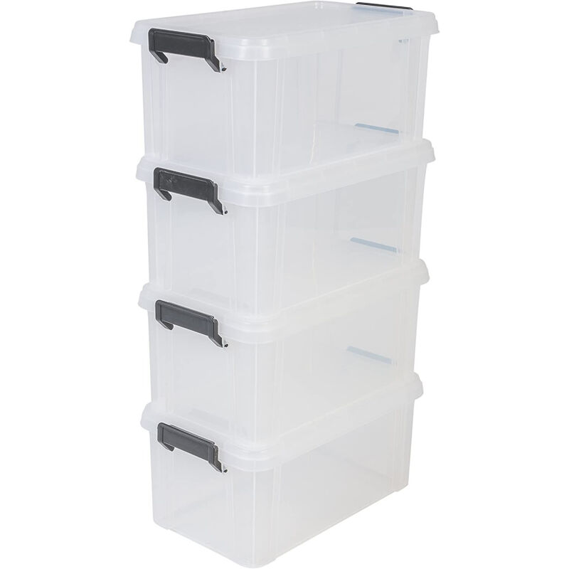 foto del prodotto iris ohyama, set di 4 scatole di immagazzinaggio, 6 l, con maniglie a scatto, impilabile, garage multi box mbx 6 trasparente
