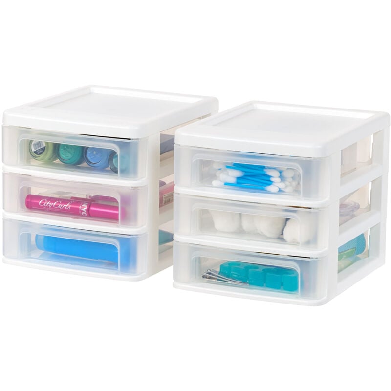 foto del prodotto iris ohyama torre di stoccaggio in plastica, 3 cassetti piccoli, set di 2, bianco, facile da aprire, formato b6, mobile, organizzatore, per