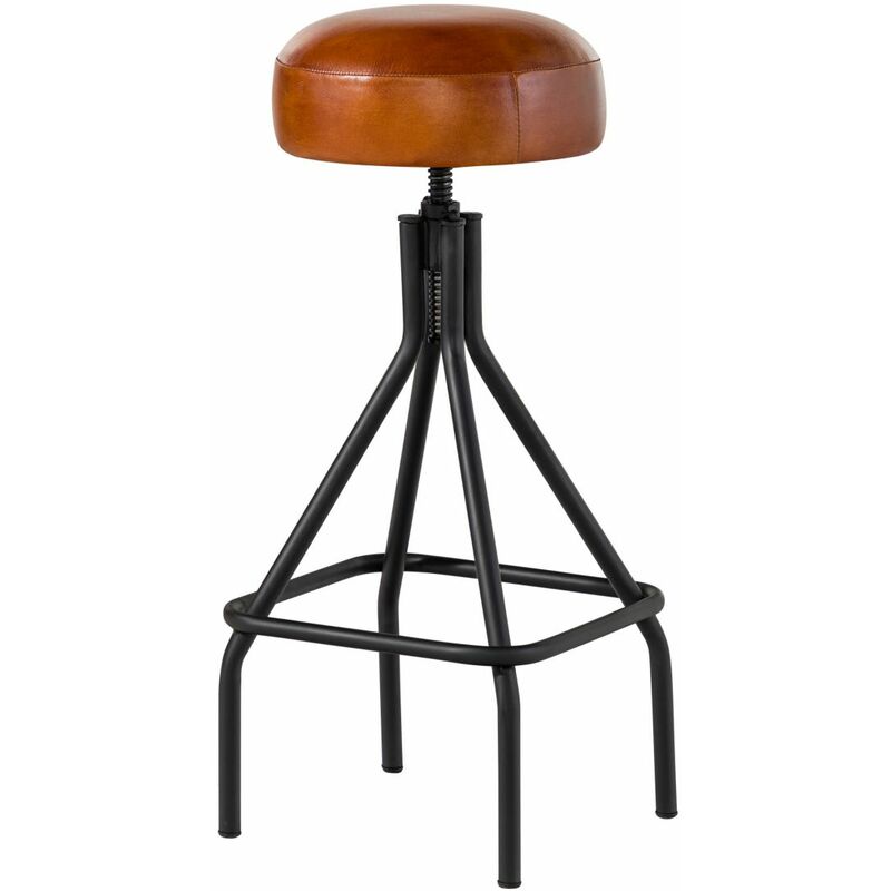 foto del prodotto iron label 20 sgabello da bar in vera pelle cognac 36x36x76