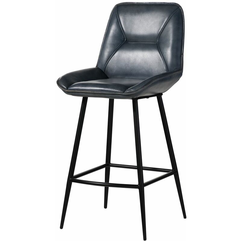 foto del prodotto iron label 514 sgabello bar in vera pelle blu 52x57x108