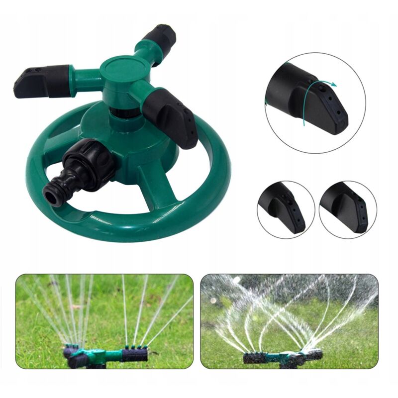 foto del prodotto irrigatore automatico rotante a tre bracci per giardino a 360 