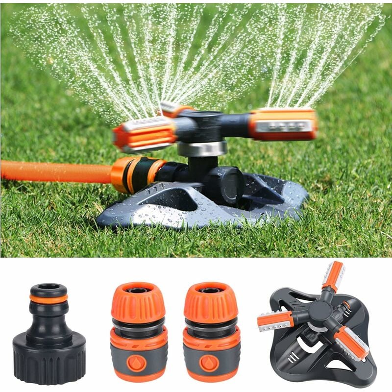 foto del prodotto irrigatore da giardino, irrigatori da giardino automatico sistema di irrigazione del prato aggiornato rotante a 360 gradi 3 spruzzatore a braccio con