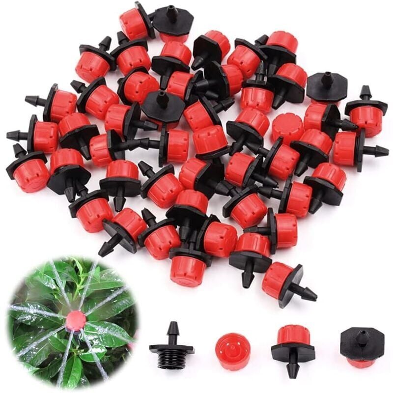 foto del prodotto irrigazione a goccia regolabile, sistema di irrigazione automatico, microirrigatori, gocciolatori 100 pezzi 