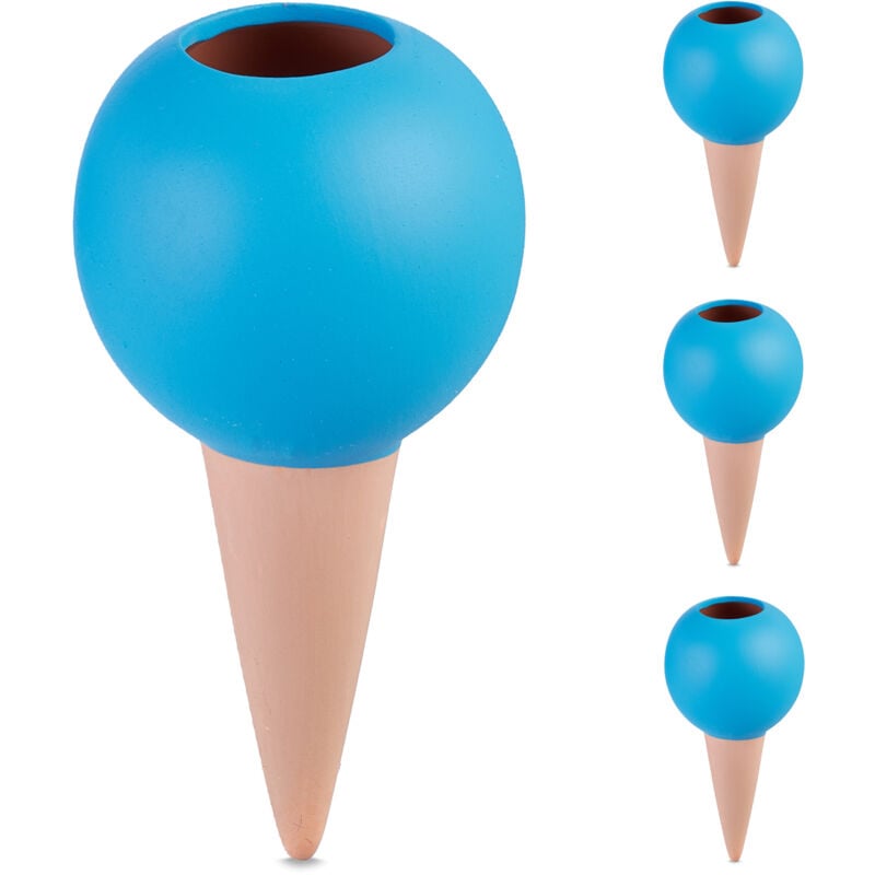 foto del prodotto irrigazione a goccia, set da 4, coni per bottiglie 1,5 l annaffiatura automatica per piante, terracotta blu relaxdays