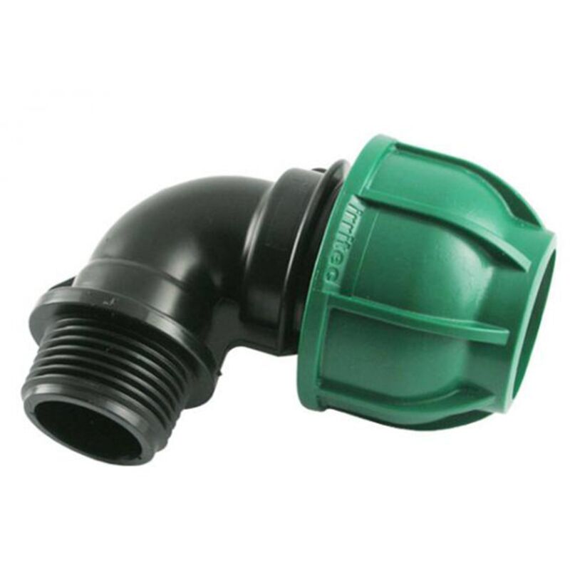 foto del prodotto irritec gomito a 90 con derivazione maschio in polipropilene per irrigazione e giardinaggio pn 10 bar 32 x 1