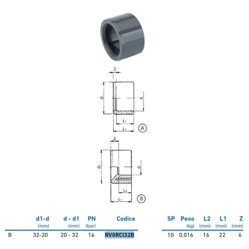 foto del prodotto irritec riduzione m f corta pvc u metrico 32x20 inpfrc132b00 