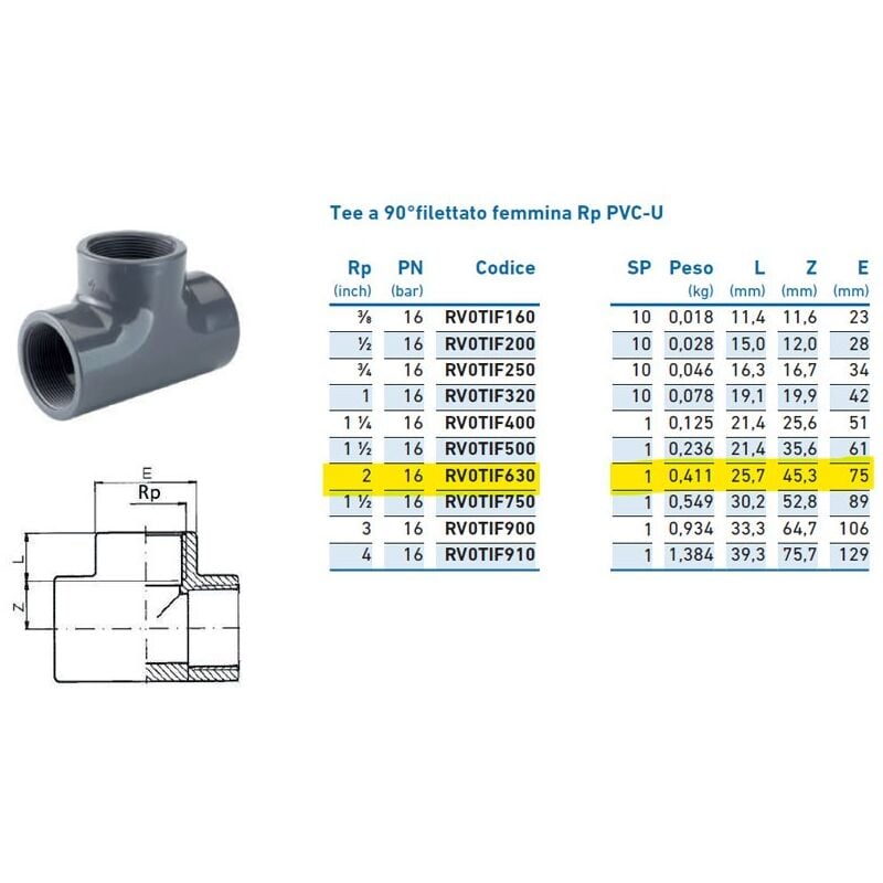 foto del prodotto irritec tee a 90 filettato femmina rp pvc u 2 inpfti263000 