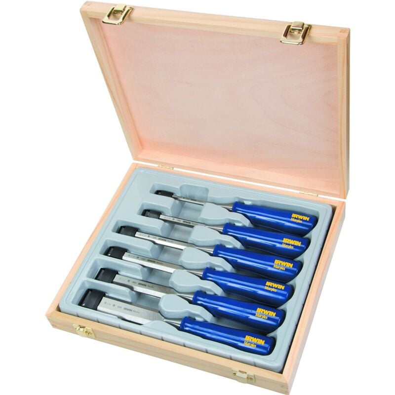 foto del prodotto irwin tm444s6 set scalpelli mod. m444, 6 pz 6, 10, 13, 19, 25, 32 mm in custodia in legno