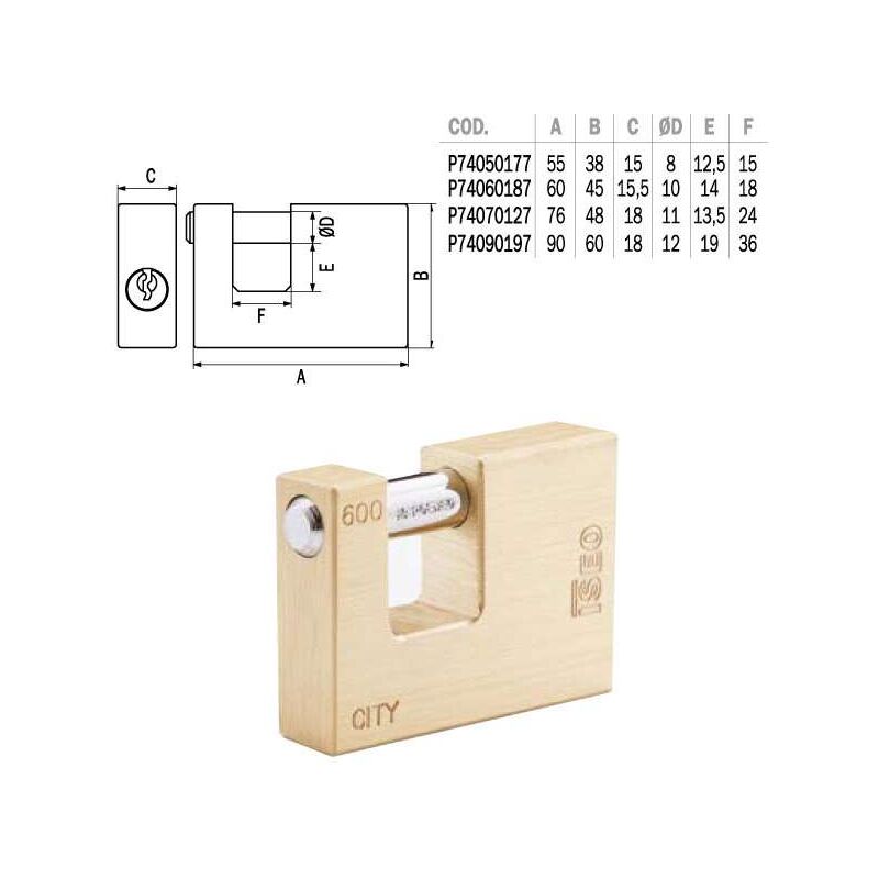 foto del prodotto is lucchetto ottone mm 60 serrande ka city iseo
