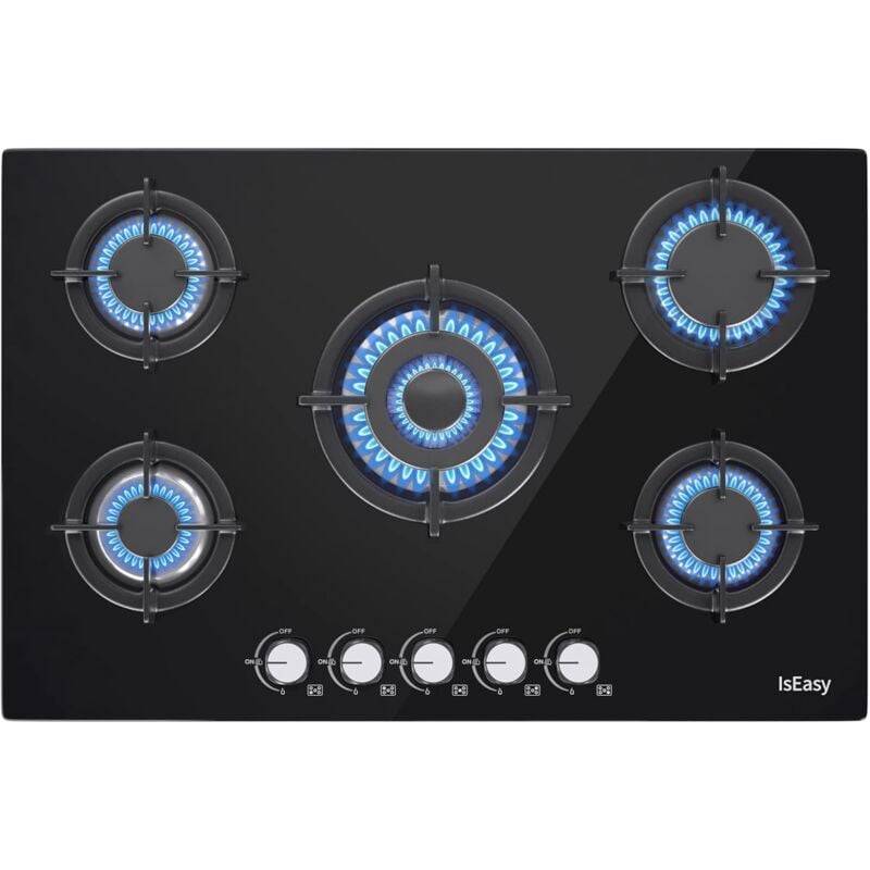 foto del prodotto iseasy piano cottura a gas 5 fuochi, piano cottura da incasso, gas metano propano