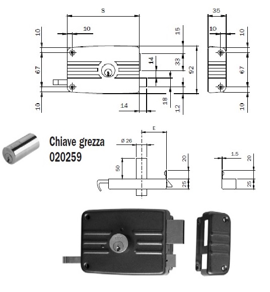 foto del prodotto iseo 431703e serratura applicare x legnomm.70dx caten.3 man