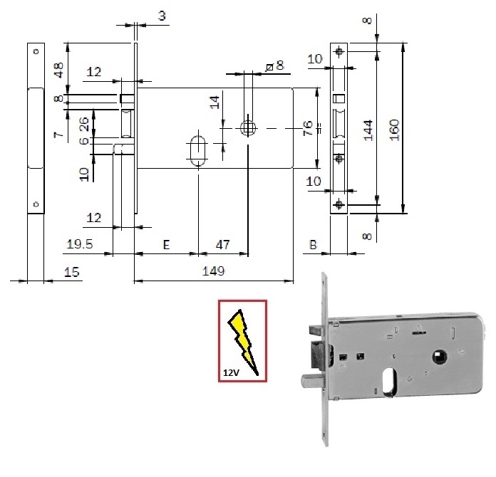 foto del prodotto iseo 5507010 serratura elett.inf. x fascia fr.16 mm.70 c/cat