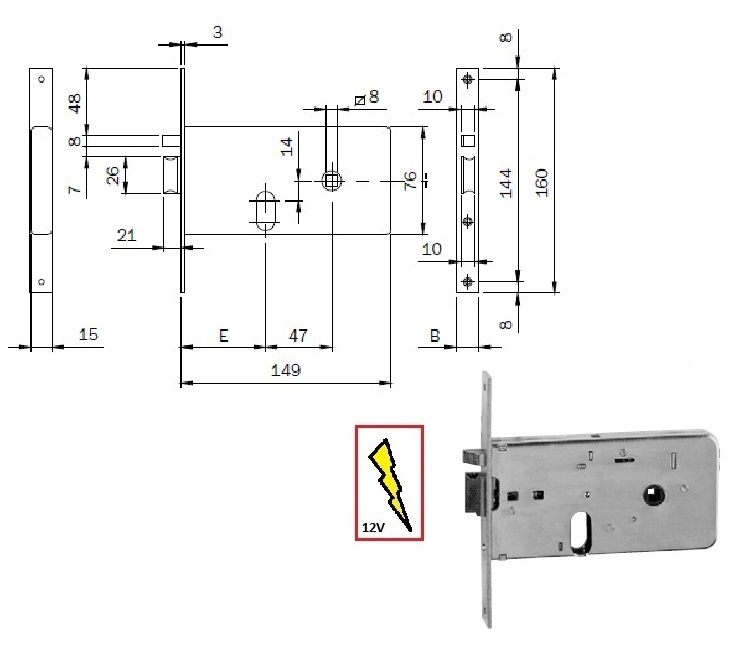 foto del prodotto iseo 5517010 serratura elett.inf. x fascia fr.16 mm.70