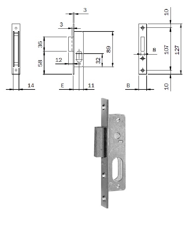 foto del prodotto iseo 7601510 serratura inf. x montanti front. mm.16 catenacc