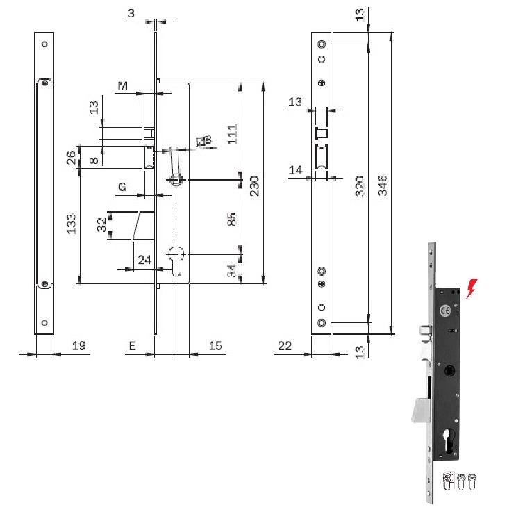 foto del prodotto iseo 781802252 serratura elett.inf. x mont.front.inox mm.25