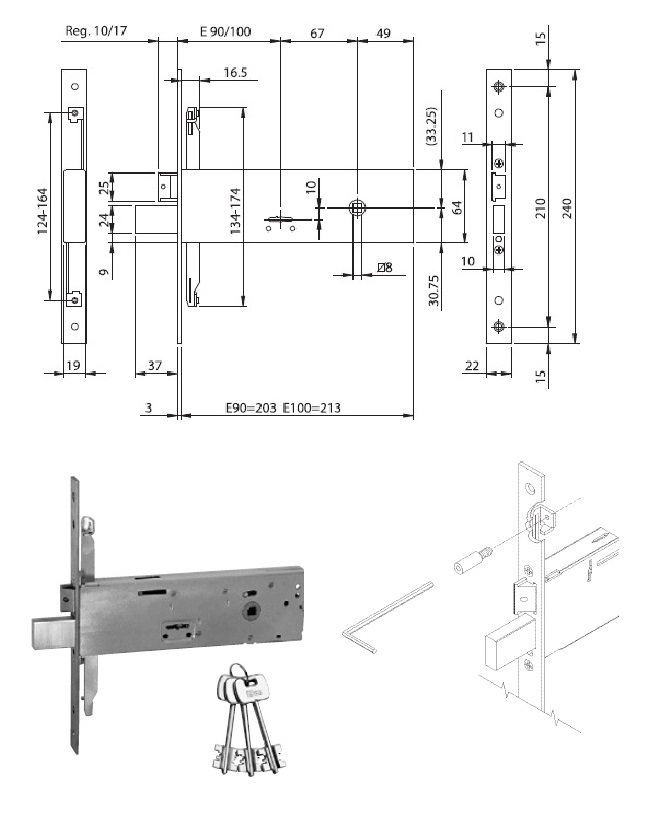 foto del prodotto iseo 963110102 serratura inf. x fascia triplice d.mappa inox