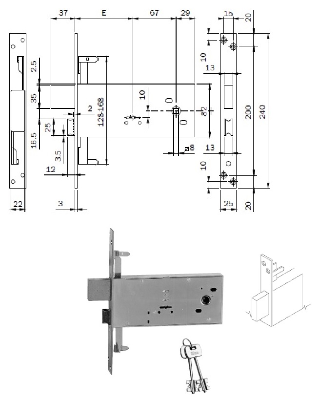 foto del prodotto iseo 983901bfz serratura inf. x fascia triplice d.mappa zinc