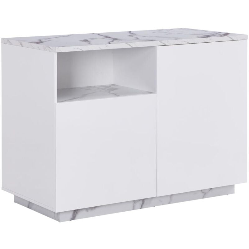 foto del prodotto isola centrale da cucina con 2 ante e 1 nicchia in mdf effetto marmo bianco corelina