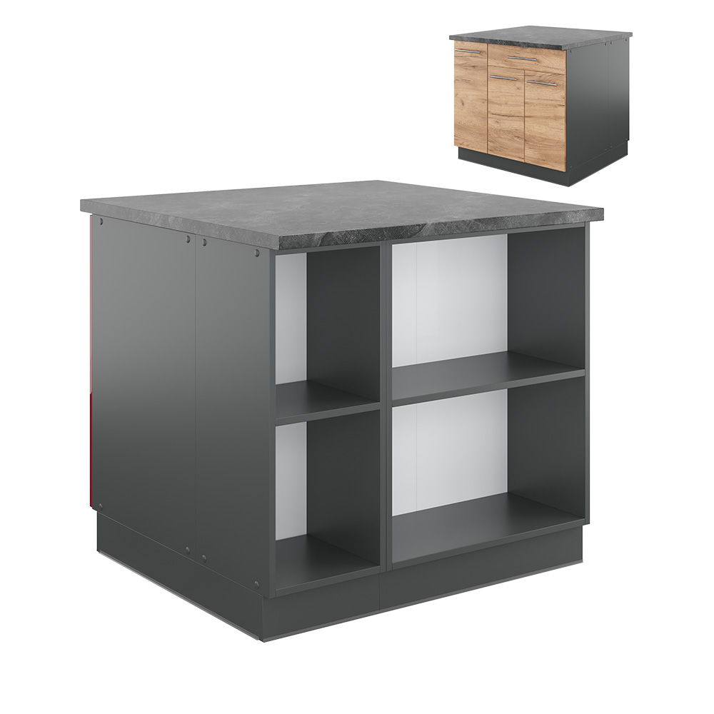 foto del prodotto isola cucina fame line, quercia dorata antracite, 90 cm con cassetto, senza piano di lavoro, vicco