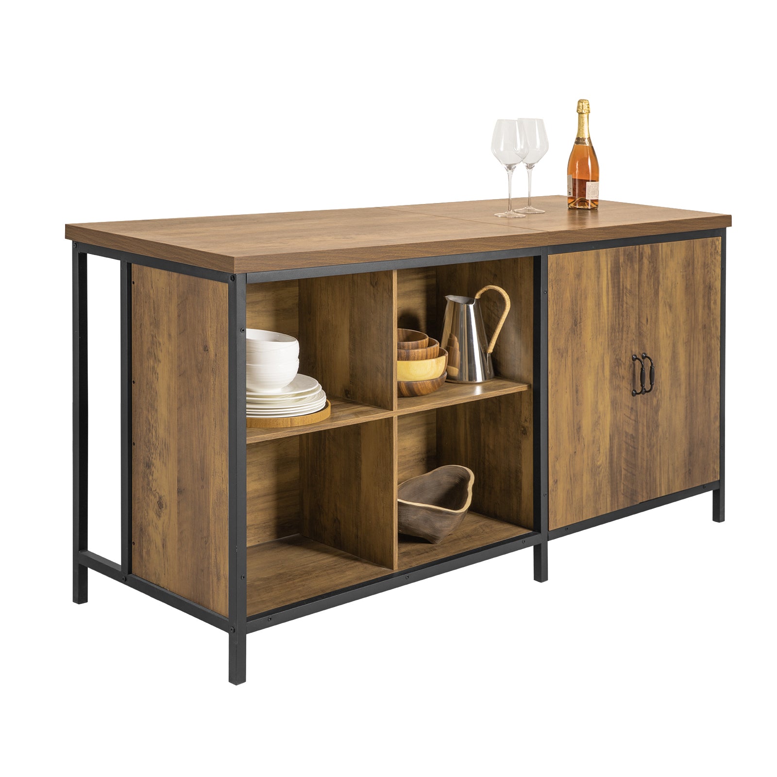 foto del prodotto isola cucina mobile da cucina autoportante credenza tavolo da bar design industriale 170x60x89cm knl01 f