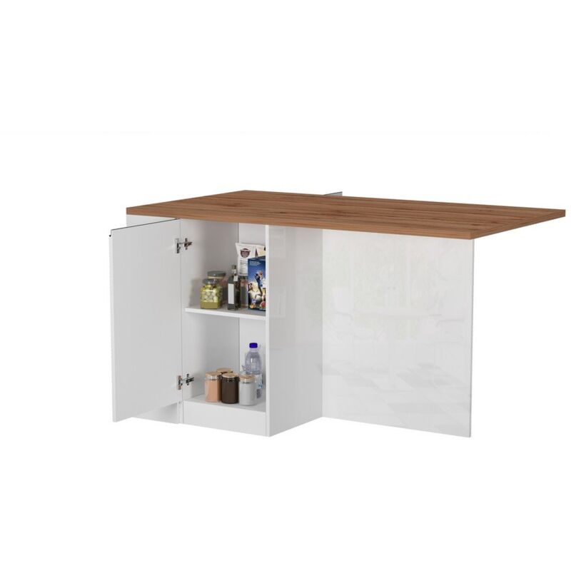 foto del prodotto isola da cucina 2 ante 160x90x90cm nautilus colore bianco laccato lucido rovere wotan