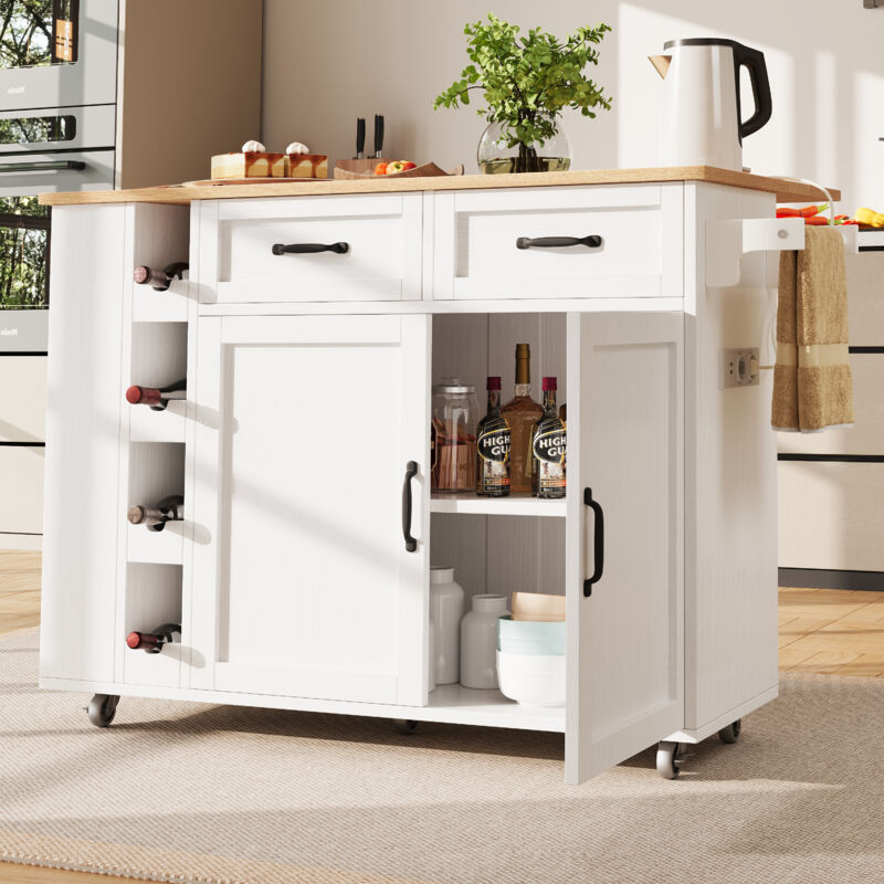 foto del prodotto isola da cucina, carrello da cucina con multipresa, mobile da cucina, carrello di servizio rimovibile con portabottiglie, mobile buffet, carrello da