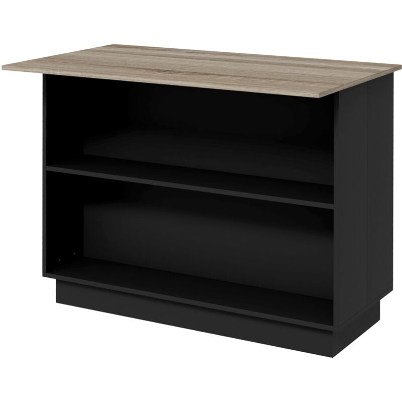foto del prodotto isola da cucina con 2 ripiani aperti e 2 armadietti in mdf nero e rovere homcom