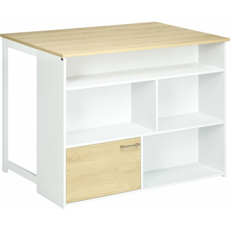 foto del prodotto isola da cucina con piano a ribalta 116x79,5x91 cm in mdf bianco e legno naturale