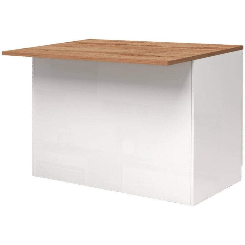 foto del prodotto isola da cucina emmanuel, tavolo ausiliario portaoggetti, mobile da cucina a 2 ante, 100 made in italy, 125x90h90 cm, bianco lucido e rovere, con
