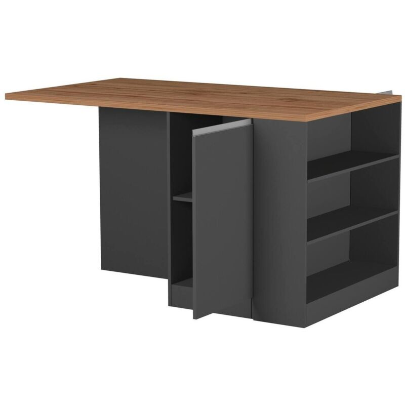foto del prodotto isola da cucina osvaldo, tavolo ausiliario portaoggetti, mobile da cucina a 2 ante, 100 made in italy, 160x90h90 cm, antracite e rovere, con imballo