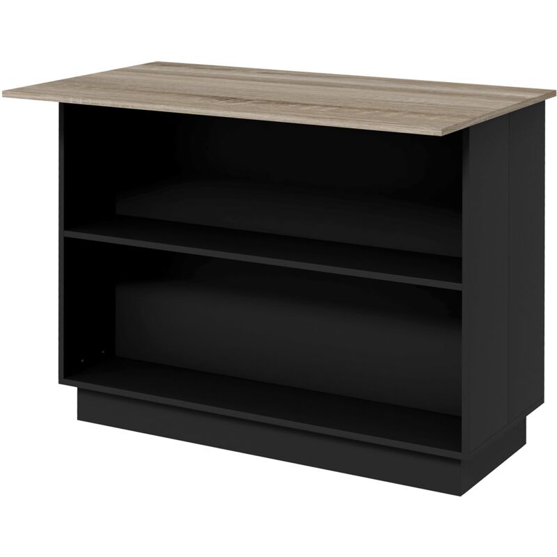 foto del prodotto isola per cucina con 2 ripiani aperti e 2 armadietti 105x60x82 cm in mdf rovere e nero