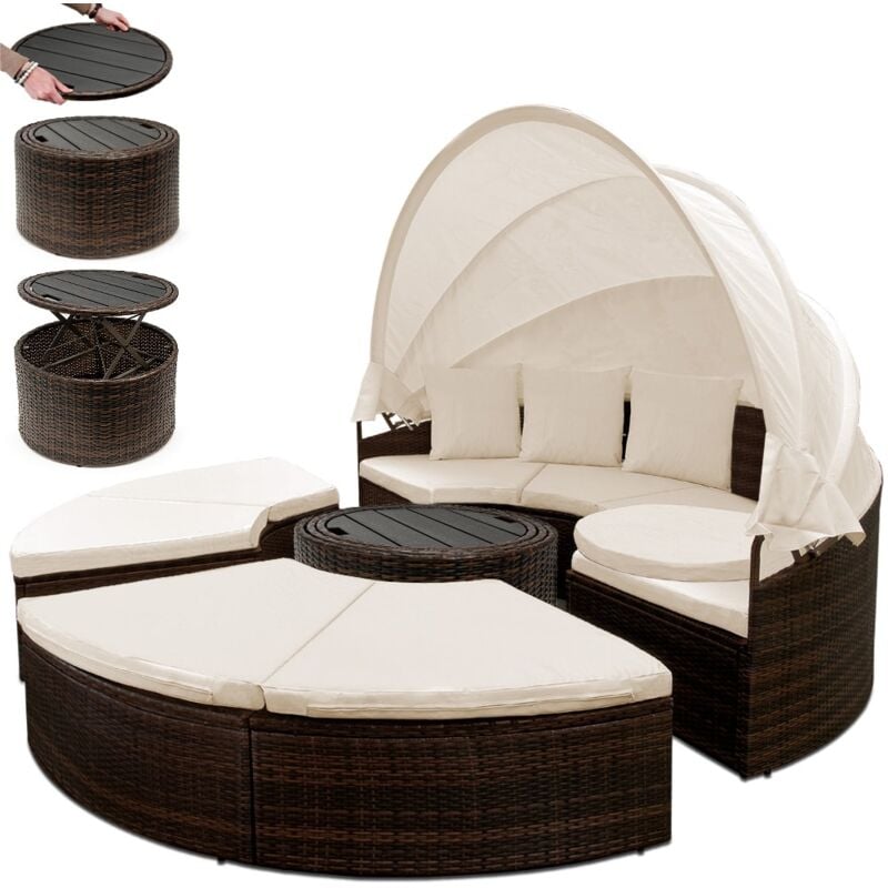 foto del prodotto isola prendisole in polyrattan 185 cm con tavolino wpc libera scelta colore marrone casaria