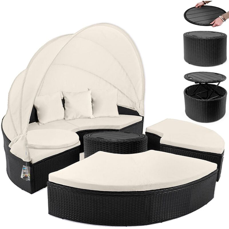 foto del prodotto isola prendisole in polyrattan 185 cm con tavolino wpc libera scelta colore nero - casaria