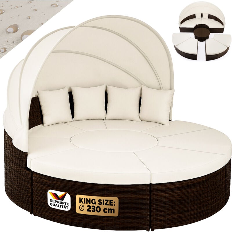 foto del prodotto isola prendisole xxl in polyrattan 230cm tettucio parasole pieghevole imbottiture spesse 7cm 3 cuscini lettino prendisole mobili da giardino