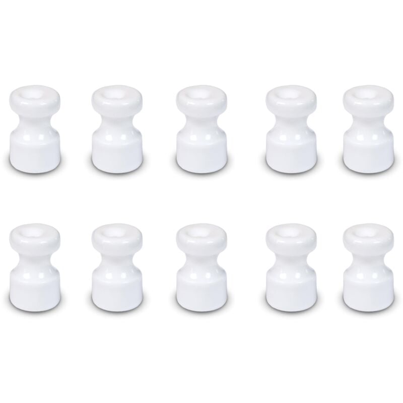 foto del prodotto isolatore in plastica bianco effetto ceramica kit 10 isolatori 16mm h 25 mm per installazioni cavo seta vintage completi di viti ottonate 84035 b10