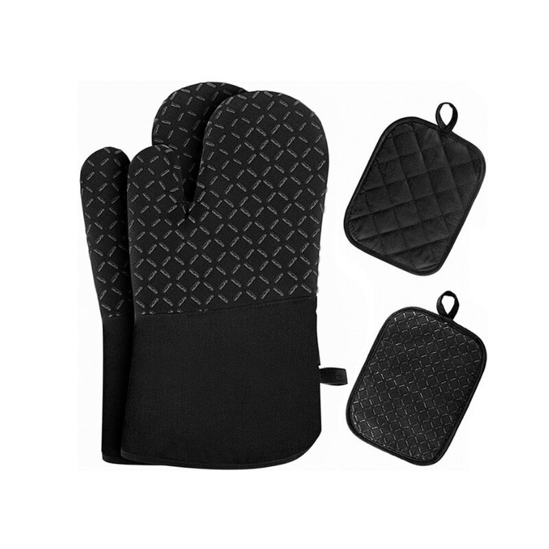foto del prodotto isolatori per guanti da forno resistenti al calore confezione da 4 , 100 cotone, impugnature in silicone nero 