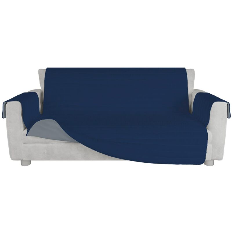 foto del prodotto italian bed linen copridivano bicolore in microfibra trendy, blu scuro grigio chiaro, 3 posti